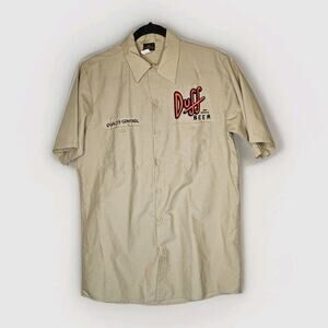 Universal Studios Duff Beer The Simpsons Beige Button-Up Shirt Short Sleeve M
